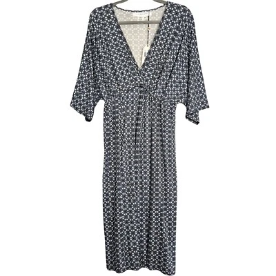 Vestido Studio M Nuevo con Etiquetas Azul Estampado Manga Corta Imperio Para Mujer Talla Grande 2X Foto 1 de 4