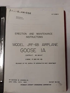 Grumman Model JRF-6B Airplane Goose 1A Erection & Maintenance Instructions Copy - Picture 1 of 12