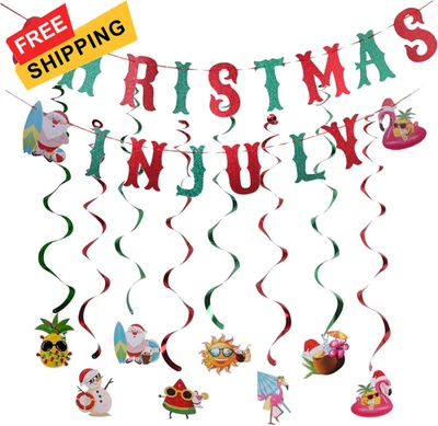 MAGQOO Brillo Navidad en Julio Banderín Banderín con 8 Piezas Guirnaldas Remolino...  Foto 1 de 4