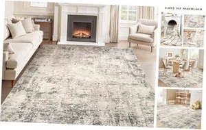 Modern Abstract Washable Rug 5x7: Area Rugs for Living Room Neutral Soft Rug - Picture 1 of 8