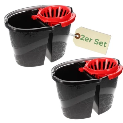 2x Wischeimer 18L Putzeimer mit Presse Zweikammer Zweigeteilter Eimer Auswringer - Bild 1 von 4