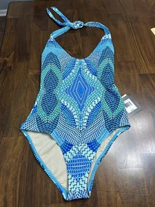 Echo Design Havana Geo niedriger V-Ausschnitt Einteiler Badeanzug abnehmbarer BH Größe 6 neu mit Etikett - Bild 1 von 7