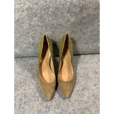 Charles David Womens Gold Glitter Suede Pointed Toe Stiletto Heels Shoes 9.5M - Image 1 of 4