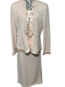 Donna Vinci Knits 3pc Metallic Peach Stretch Knit Skirt Suit Embroidered SZ 12 - Picture 1 of 14