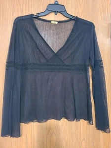 Max Studio Black Sheer Long Sleeved Shirt Sz L - Picture 1 of 2