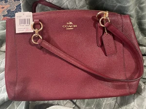 Coach Burgundy handbag with wallet.  Also purple bag with tags - Picture 1 of 5