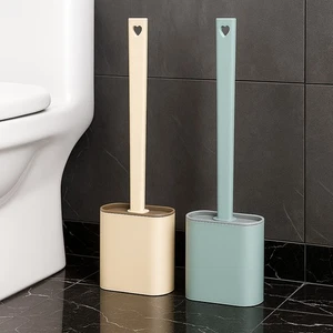 Juego de cepillo y soporte para inodoro - Cabezal de cepillo de inodoro flexible con cerdas de silicona - Imagen 1 de 19
