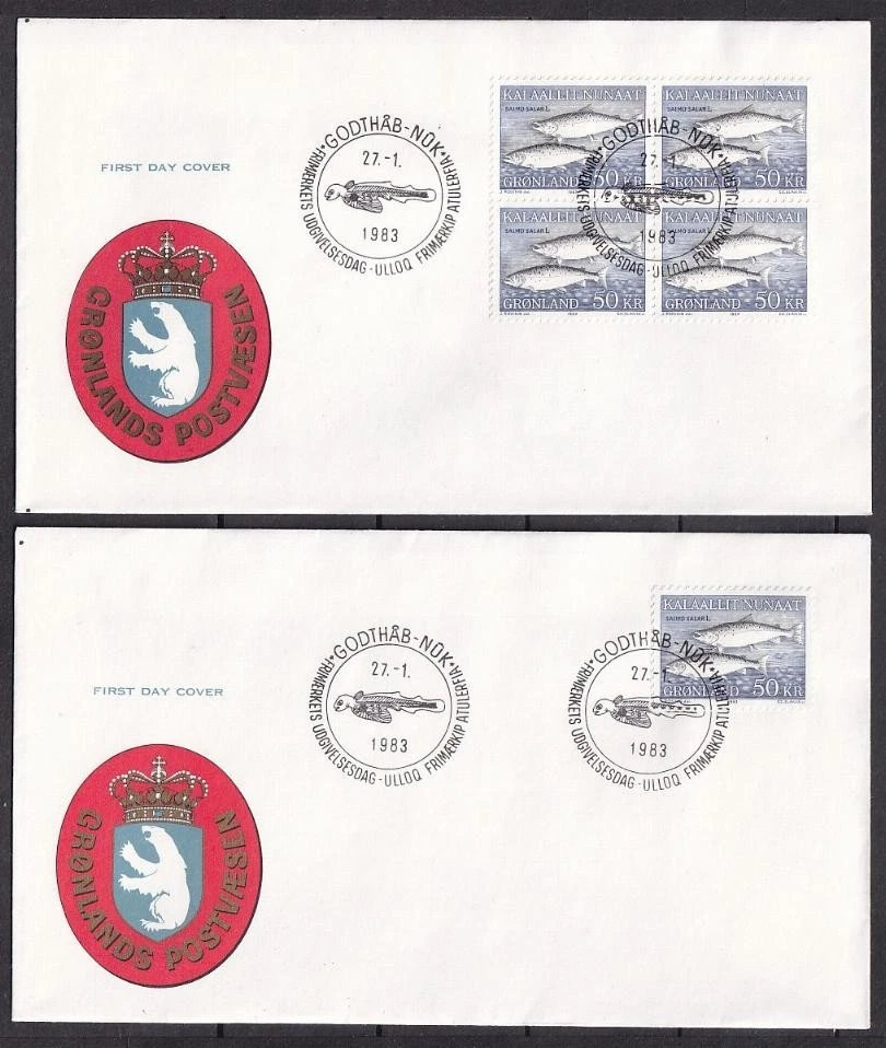 w1682/ Greenland FDC Cover 1983 w/ Cz.Slania 4-Block 50.kr Salmon Fish Issue - Image 1 of 1