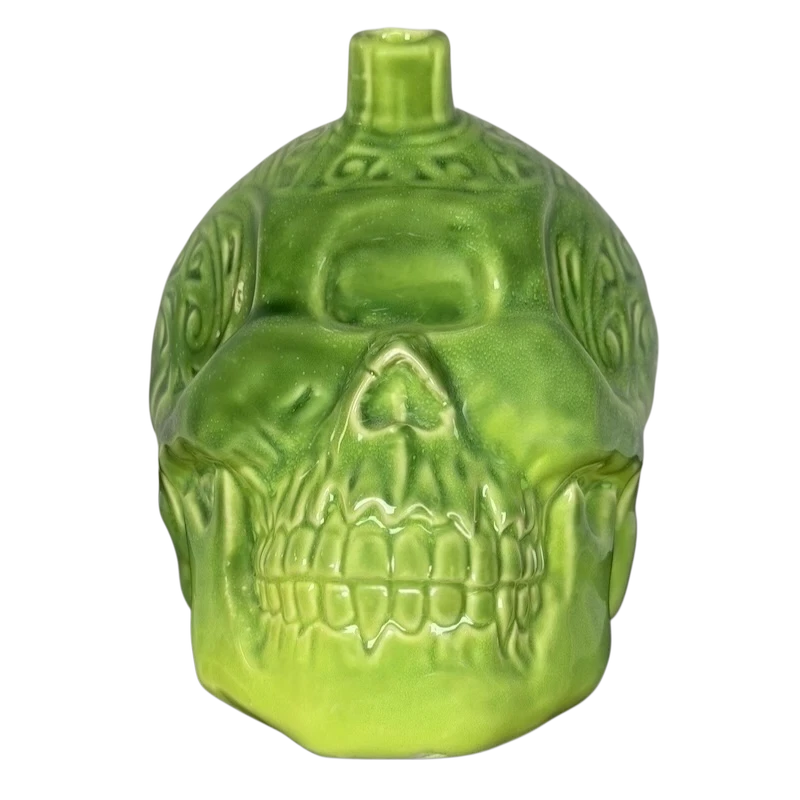 Taza Tiki dorada Tiki Las Vegas calavera verde esculpida en 3D Foto 1 de 4