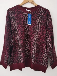 BNWT 2022 adidas Originals Burgundy Leopard Print Sweatshirt Size UK 18 * NEW - Picture 1 of 11