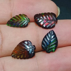 4.00ct Dyed Black Smoked Ethiopian Opal Carved Leaf Set (4 Pcs)Vivid Color Play - Picture 1 of 6