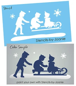 Plantilla Trineo de Invierno Vintage Niños Copo de Nieve Nieve Día Hágalo Usted Mismo Artesanía Arte Letreros - Imagen 1 de 5