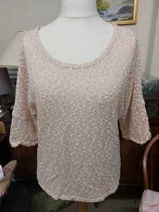 Short Sleeve Pink,White & Gold Jumper by Peacocks, Size 16 - Picture 1 of 10