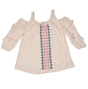 Jessica Simpson NEU $ 40 schulterfreies besticktes Oberteil mit Rüschenärmeln Mädchen Medium - Bild 1 von 3