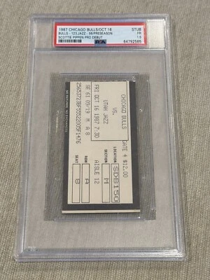 1987 SCOTTIE PIPPEN NBA PRO DEBUT TICKET PSA BULLS 10/16 - Image 1 of 3