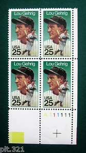 Sc # 2417 ~ PL # BLK ~ 25 ct AMERICAN SPORTS ISSUE, LOU GEHRIG (dc23) - Picture 1 of 1
