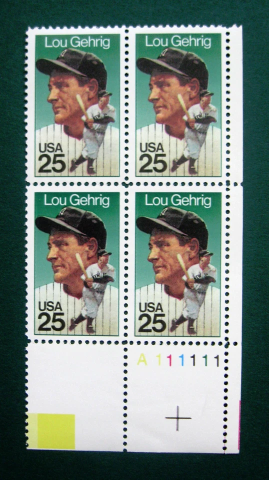 Sc # 2417 ~ PL # BLK ~ 25 ct AMERICAN SPORTS ISSUE, LOU GEHRIG (dc23) - Image 1 of 1