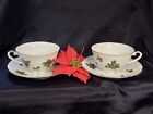 2-Lefton China "Holiday Holly" Teacup & Saucers #7950 - Holly W/Berries Ac