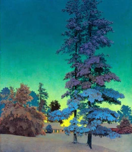 Winter Night "Two Pines" Cabin by Maxfield Parrish - Picture 1 of 1