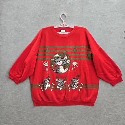 Sudadera DE COLECCIÓN Bijo Mujer 24w Roja Gran Tamaño Gatos Copos de Nieve Navidad Foto 1 de 4