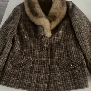 Vintage Classic Tweed Sakko Echtfellbesatz Hand Made 1960 Lady Of The Manor Look - Bild 1 von 9