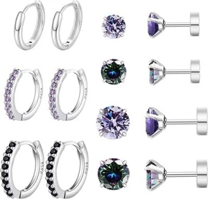 Surgical Stainless Steel Earrings for Sensitive Ears Flat Back Stud Earrings ... - Picture 1 of 5