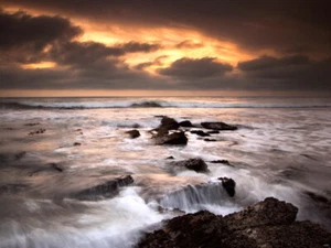 V5587 Sunset Sea Rocks Waves Foam Beautiful Nature Decor WALL POSTER PRINT UK - Picture 1 of 13