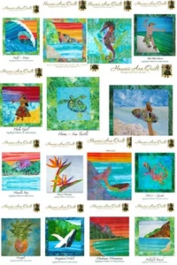 Tropical Hawaiian 16 Quilt Patterns Set~Raw Edge or Needle Turn Applique Pattern - Picture 1 of 12