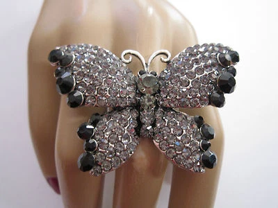 Strass Damen Ring Fingerring Stretch Kristall XL Schmetterling Bohemian Trend  - Bild 1 von 3