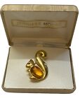 Vintage Squirrel Jelly Belly  Jennifer Moore Gold Tone Brooch  New Box