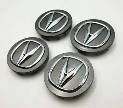 4PCS 69mm Wheel Rims Center Hub Cap Covers Grey & Chrome Badge Logo For ACURA - Image 1 of 4