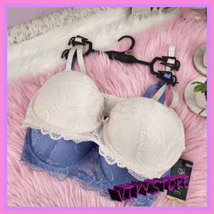 NWT Bluxe White/Blue Lace 2Pack Lightly Lined Bra 38C - Picture 1 of 7