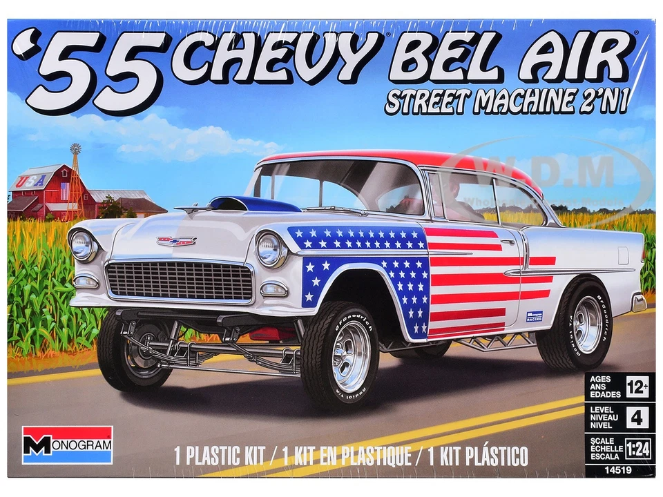 America Revell 1/24 Scale 55 Chevy Bel Air Street Machine Plastic Model 14519 (P