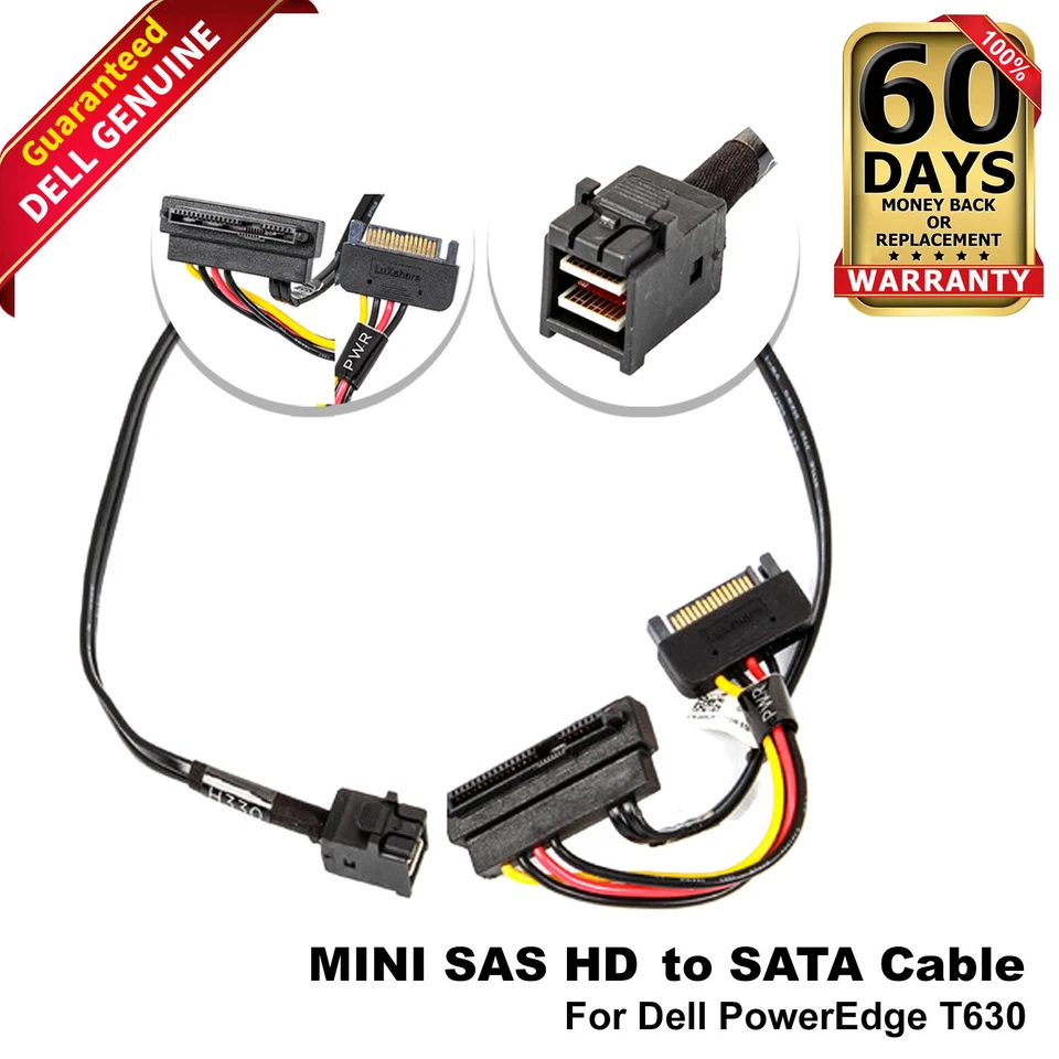 Lot 10 Dell PowerEdge T630 18.5" Mini-SAS HD SFF-8643 to SFF-8482 SAS SATA Cable - Image 1 of 4