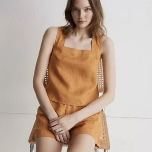 Madewell 100% Linen Cross-Back Sleeveless Top in Orche Fresco Orange Size 2 NWT - Picture 1 of 13