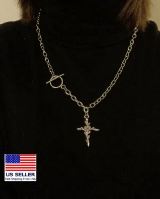 Moda Mujeres Collar Acero Inoxidable Antiguo Oro Rosa Vides Cruz Colgante 937 Foto 1 de 3