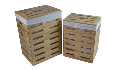 Wäschekorb Wäschetruhe Kiefer Holz beige rechteckig Deckel 2x Varianten - Bild 1 von 4