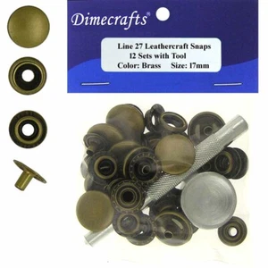 20 mm No-Sew Line 27 Antique Brass Snaps 12 Set with Tool CT. 12 - Picture 1 of 2