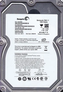 Seagate ST31000340AS pn: 9BX158-302 sn: 3QJ fw: SD04 AMKSPR 1TB SATA 3.5 HDD 605 - Picture 1 of 2