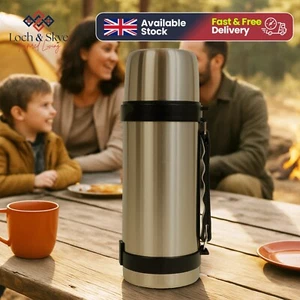 1L Edelstahl Isolierflasche Heiß/Kalt Schultergurt Tasse Becher Getränke Reise UK - Bild 1 von 9