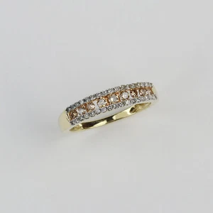 Pretty 10k Yellow Gold, Champagne/Clear Diamond Women's Band Ring Size 7.75 - Picture 1 of 2
