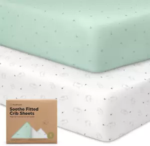 2-Pack Organic Crib Sheets for Boys, Girls - Fitted Crib Mattress Sheet Neutral, - Picture 1 of 12