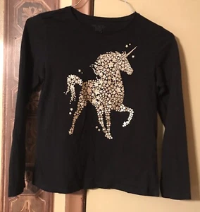 Children’s Place Black Shimmering Long Sleeves Unicorn Sweater Back To School - Picture 1 of 6