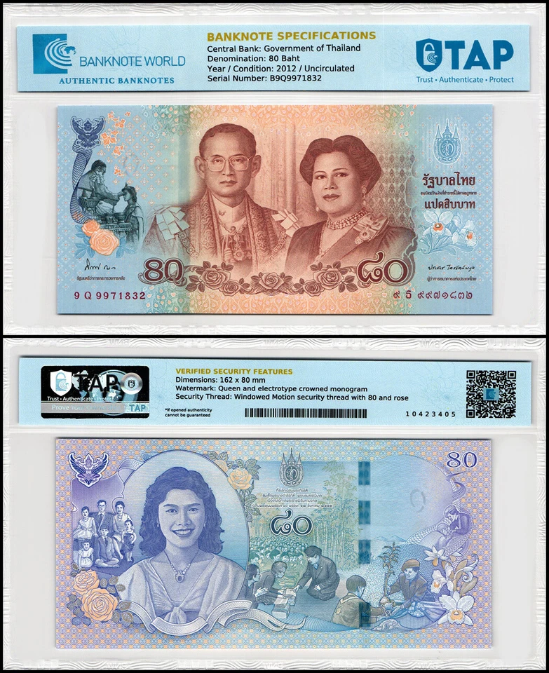 Thailand 80 Baht, 2012, P-125, UNC, Commemorative, Authenticated Banknote - Image 1 of 1