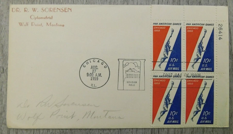 1st Issue Chicago IL 1959 Pan American Games Soldier Field Stamp Envelope Cover - Image 1 of 4