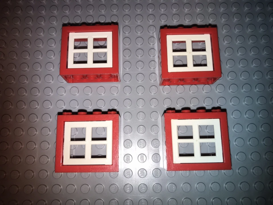 LEGO Fenster 4 Stück 4132 4133 Weiß Rot 2x4x3 Sprossenfenster System City Haus - Bild 1 von 1