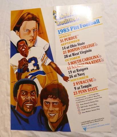 1985 PITT PITTSBURGH PANTHERS Poster Schedule Dorsett Marino - Great Shape Cover