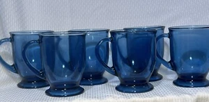 Anchor Hocking Cobalt Blue Set Of 6 Pedestal Footed Mugs - Picture 1 of 4