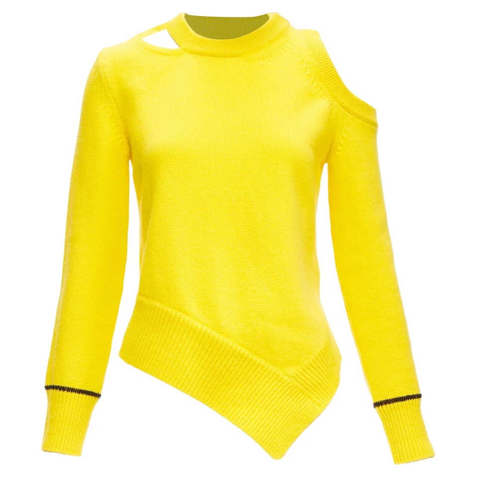 Alexander Mcqueen Wool Blend Asymmetric Cold Shoulder Sweater Women Yell Size 34 - Image 1 of 4