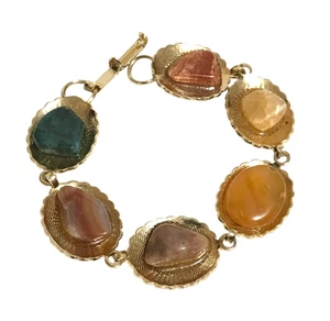 Vintage Armband poliert Edelstein Halbedelstein mehrfarbig goldfarben NEU 70er 80er - Bild 1 von 3